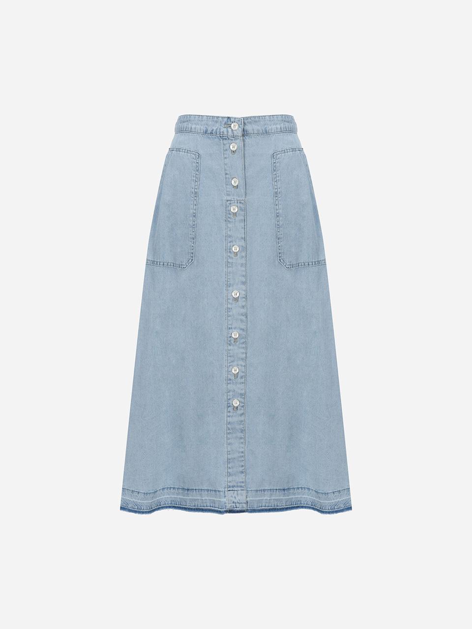 Thursday Island Out-pocket Washed Denim Skirt (T242ASK133W)