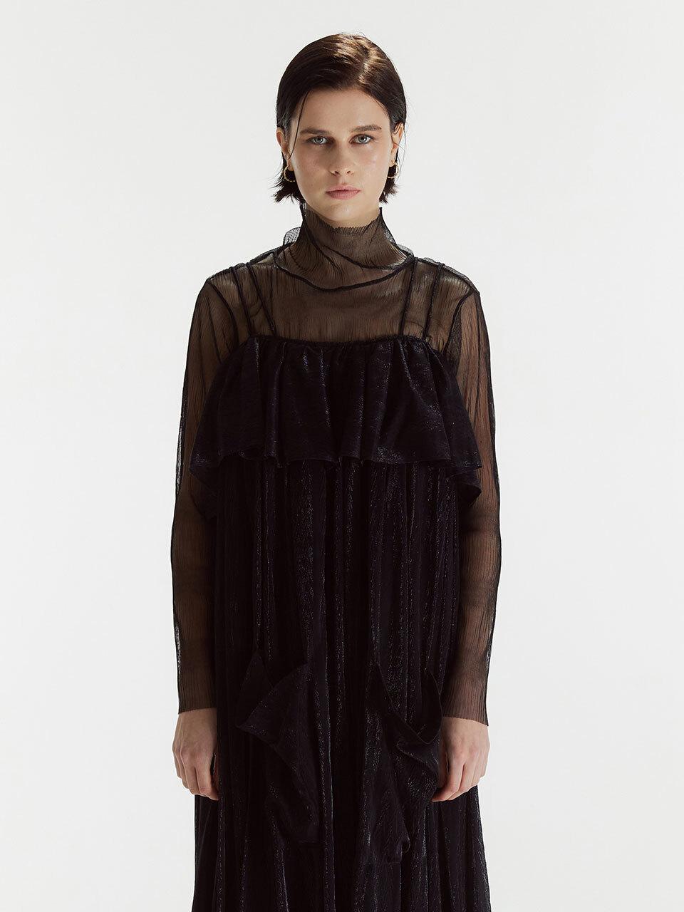 tibaeg SHEER PLEATS LACE TOP BK SURFLEETTS Lace Top Black