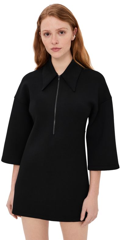 Tibi Tibi Bonded Viscose Zip Front Short Sleeve Slim Tunic Black