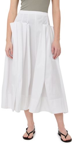Tibi Tibi Compact Poplin Pinched Pleat Full Skirt White