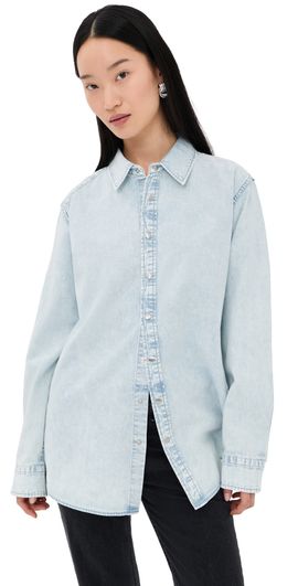 Tibi Tibi Denim Shirting Charlie Slim Shirt Bleached Denim