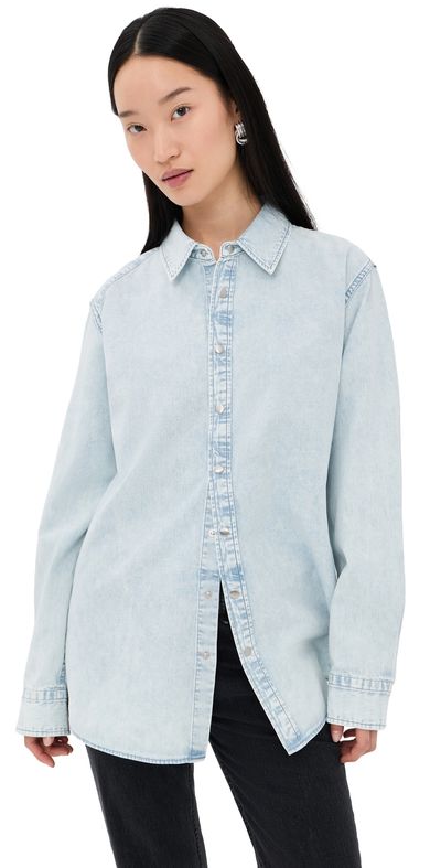 Tibi Tibi Denim Shirting Charlie Slim Shirt Bleached Denim