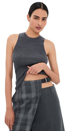 Tibi Tibi Feather Weight Ribbed Cut Out Tank Charcoal Grey