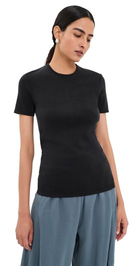 Tibi Tibi Feather Weight Viscose Neoprene Short Sleeve Tee Black