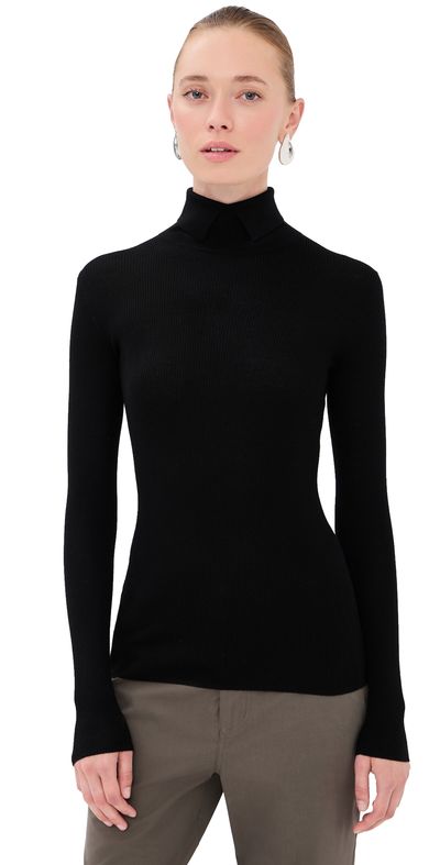 Tibi Tibi Featherweight Ribbed Split Neck Turtleneck Sweater Black