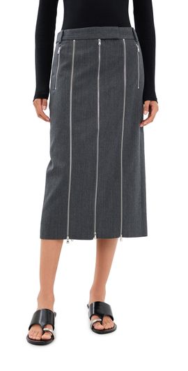 Tibi Tibi Gossamer Wool Melange Zip Midi Trouser Skirt Heather Grey