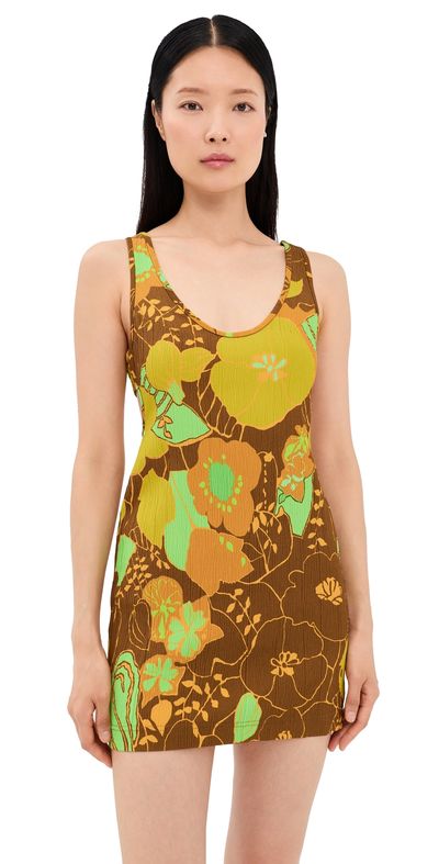 Tibi Tibi Kamara Print Racerback Short Dress Brown Multi