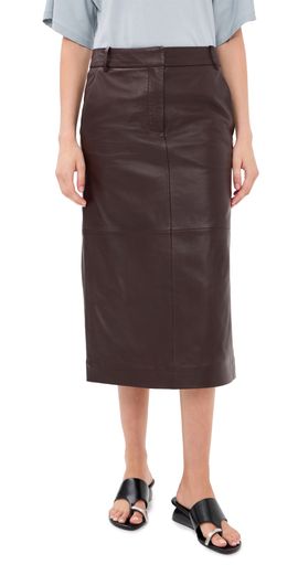 Tibi Tibi Leather Midi Trouser Skirt Brown