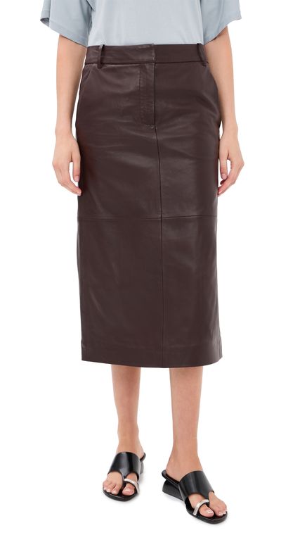 Tibi Tibi Leather Midi Trouser Skirt Brown