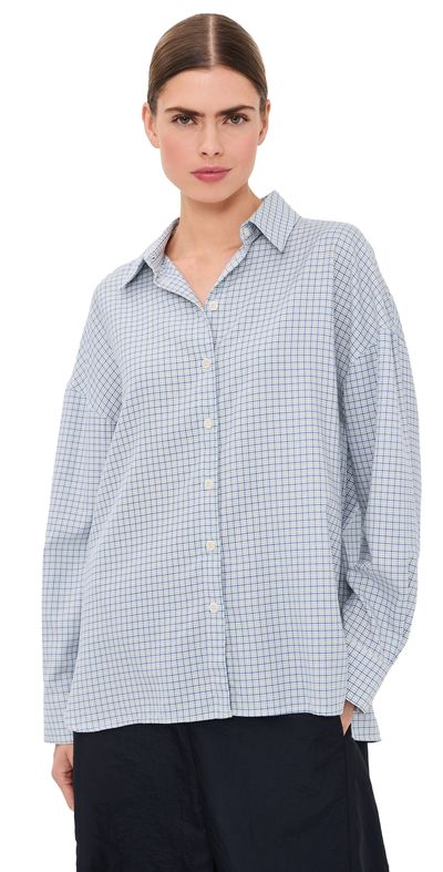 Tibi Tibi Linus Check Oversized Shirt Blue Multi