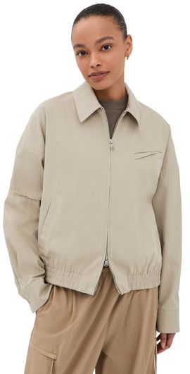 Tibi Tibi Luxe Spring Twill Bomber Jacket Taupe