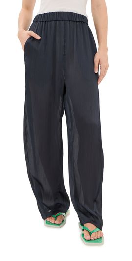 Tibi Tibi Matte Satin Plissé Petite Winslow Pants Navy