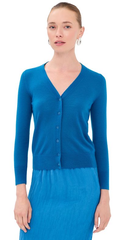 Tibi Tibi Mercerized Wool Shrunken Cardigan Bright Blue