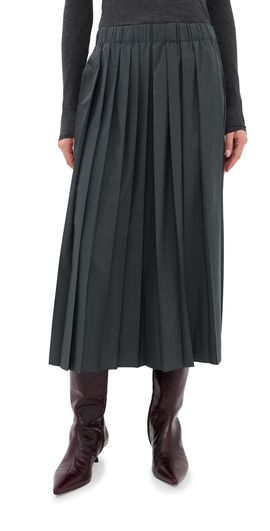 Tibi Tibi Nylon Pleated Midi Skirt Charcoal Grey