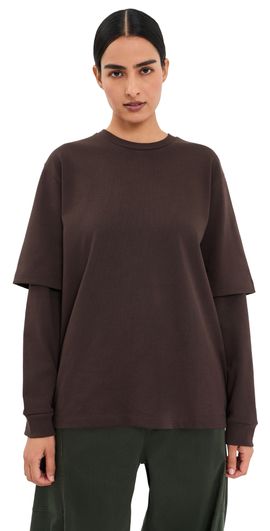 Tibi Tibi Perfect Unisex Double Layer Long Sleeve Tee Brown
