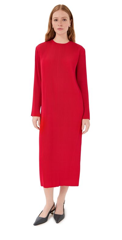 Tibi - Plisse Midi Dress Red
