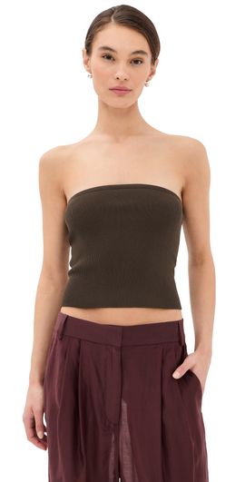 Tibi Tibi Ribbed Sweater Tube Top Hickory Brown