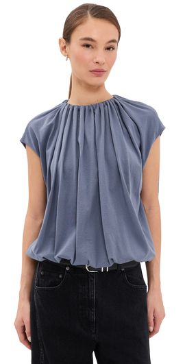Tibi Tibi Shirred Neck Circle Top Dusty Navy