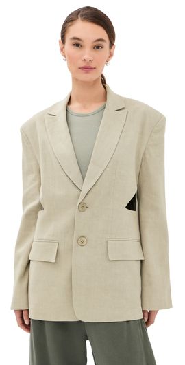 Tibi Tibi Stretch Linen Viscose Side Cut Blazer Sandstone