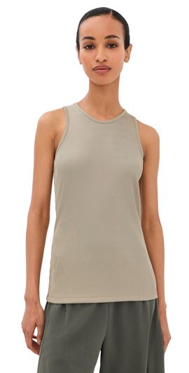 Tibi Tibi Stretch Viscose Ribbed Tank Top Taupe