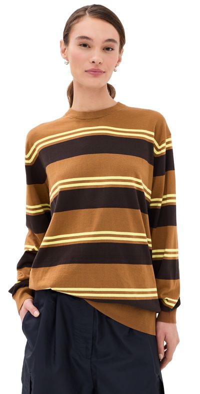 Tibi Tibi Super Fine Gauge Striped Perfect Pullover Brown Multi