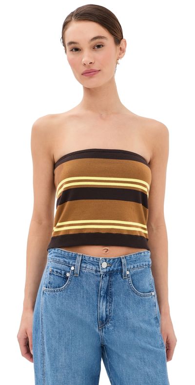 Tibi Tibi Super Fine Gauge Striped Perfect Tube Top Brown Multi