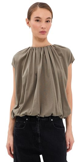 Tibi Tibi T-Shirt Program Shirred Neck Circular Top Dune
