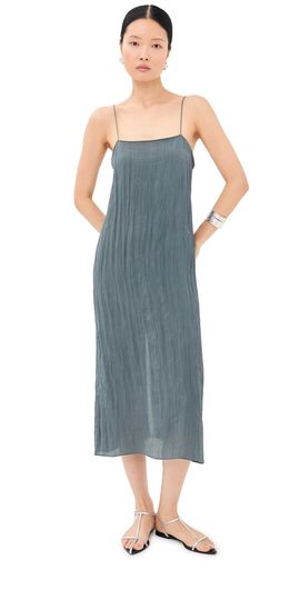 Tibi Tibi The Crinkle Slip Dress Dark Grey