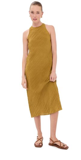 Tibi Tibi The Crinkle Slip Midi Bias Dress Mustard