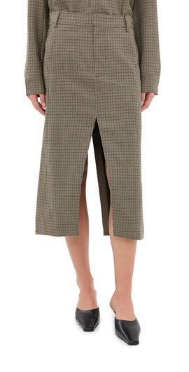 Tibi Tibi Thomas Menswear Check Midi Trouser Skirt Tan Multi