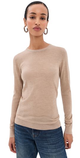 Tibi Tibi Tissue Cashmere Crew Neck Pullover Dark Oatmeal Melange