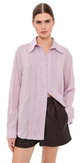 Tibi Tibi Ultra Light Striped Pintucked Shirt Pink Multi
