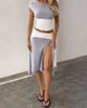 Tiger Mist Tiger Mist Alyssa contrast button waist detail thigh slit midaxi skirt in gray and white - part of a set - 2