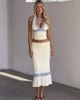 Tiger Mist Tiger Mist Calina butter touch slinky contrast lace trim maxi skirt in cream and baby blue - part of a set-Multi - 1