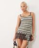 Tiger Mist Tiger Mist Celia strappy lace hem tie waist detail mini dress in chocolate and green stripe-Multi - 1