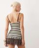 Tiger Mist Tiger Mist Celia strappy lace hem tie waist detail mini dress in chocolate and green stripe-Multi - 4