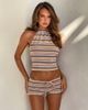 Tiger Mist Tiger Mist Dillon knit halterneck stripe crop top in brown and pink - part of a set-Multi - 3