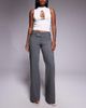 Tiger Mist Tiger Mist Emory 90s tailored low rise eyelet tie side detail flared pants in charcoal pinstripe-Gray - 1