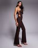 Tiger Mist Tiger Mist Gwendolyn tailored low rise zip front detail flare pants in brown pinstripe - part of a set - 4