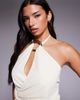 Tiger Mist Tiger Mist Indigo chiffon halterneck drape tie side multiway top in cream - part of a set-White - 4