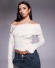 Tiger Mist Tiger Mist Keira bardot foldover ribbed trim asymmetric button detail sweater in cream-White - 1