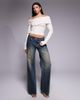 Tiger Mist Tiger Mist Keira bardot foldover ribbed trim asymmetric button detail sweater in cream-White - 2