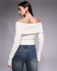 Tiger Mist Tiger Mist Keira bardot foldover ribbed trim asymmetric button detail sweater in cream-White - 3