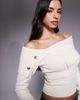 Tiger Mist Tiger Mist Keira bardot foldover ribbed trim asymmetric button detail sweater in cream-White - 4