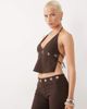 Tiger Mist Tiger Mist Marren cami halterneck eyelet top in chocolate - part of a set-Brown - 1
