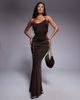 Tiger Mist Tiger Mist Suriya cowl halterneck open tie back chain detail maxi dress in brown - 1