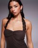Tiger Mist Tiger Mist Tawny halterneck lace strap detail rose trim mini dress in brown - 2