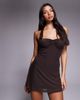 Tiger Mist Tiger Mist Tawny halterneck lace strap detail rose trim mini dress in brown - 4