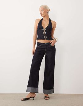 Tiger Mist Tiger Mist Tilda wide leg turnup hem jeans in dark wash denim - part of a set-Blue