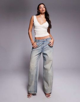 Tiger Mist Tiger Mist Zanthe butterfly print low-mid rise oversized straight leg jeans in light wash denim-Gray